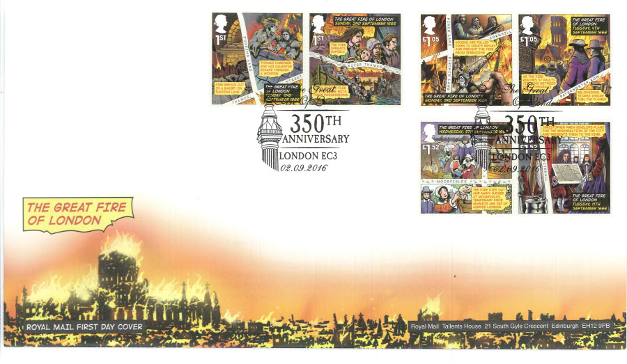 2016 - The Great Fire , First Day Cover, 350th Anniversary London EC3 Pictorial Postmark